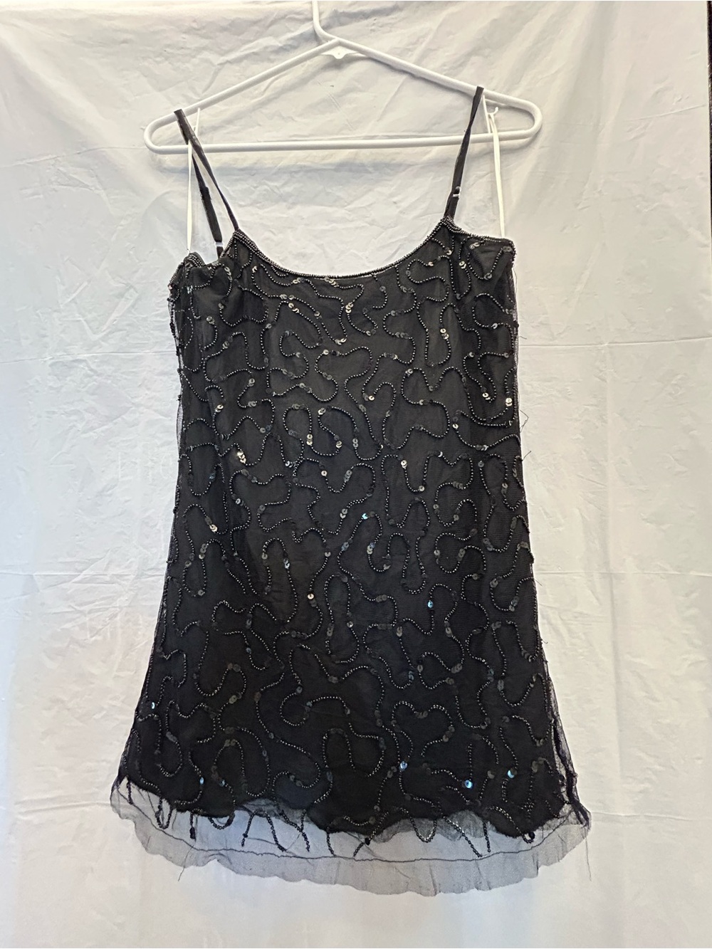 Royal Love Black Beaded Spaghetti-Strap Camisole Top 100% Polyester Sz L NWNT